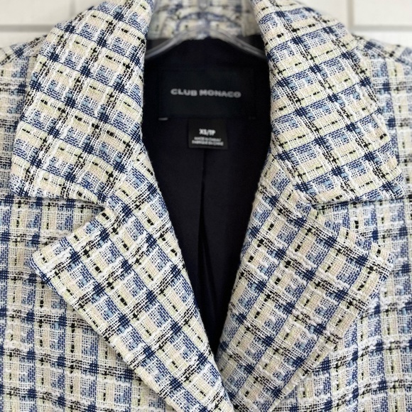 💟 CLUB MONACO Textured Cutaway Crop Single-breasted Blazer Size XS Multi - Picture 7 of 16